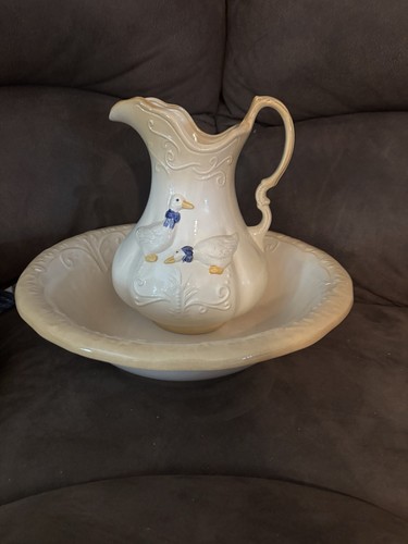 Geese pitcher and wash basin - and,